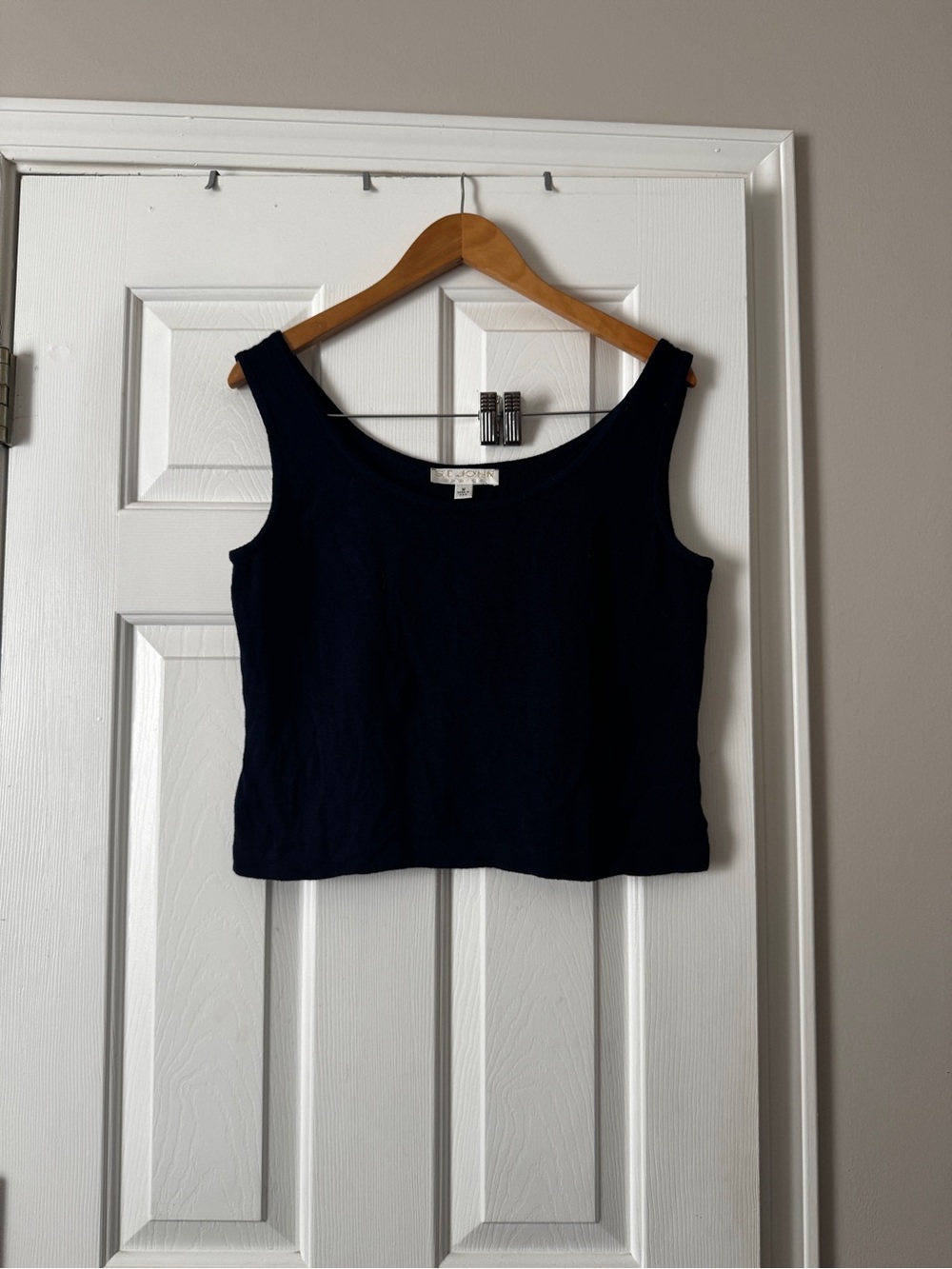 St. John Basics Black Knit Crop Tank Top Medium USA Made